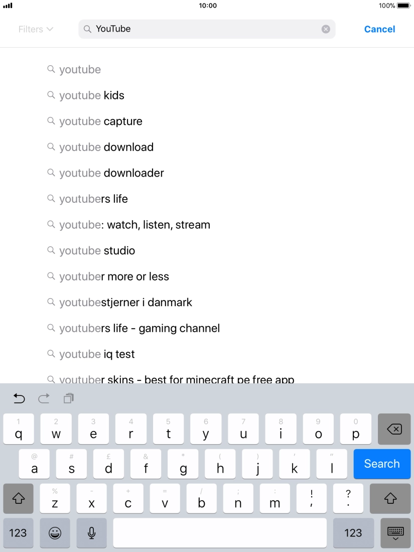 Key in YouTube and press Search. Key in YouTube and press Search.