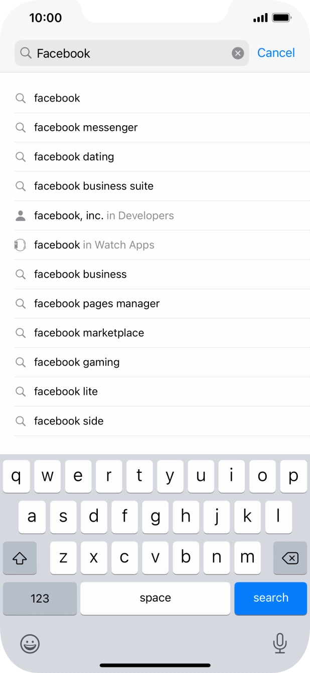 Key in Facebook and press search. Key in Facebook and press search.
