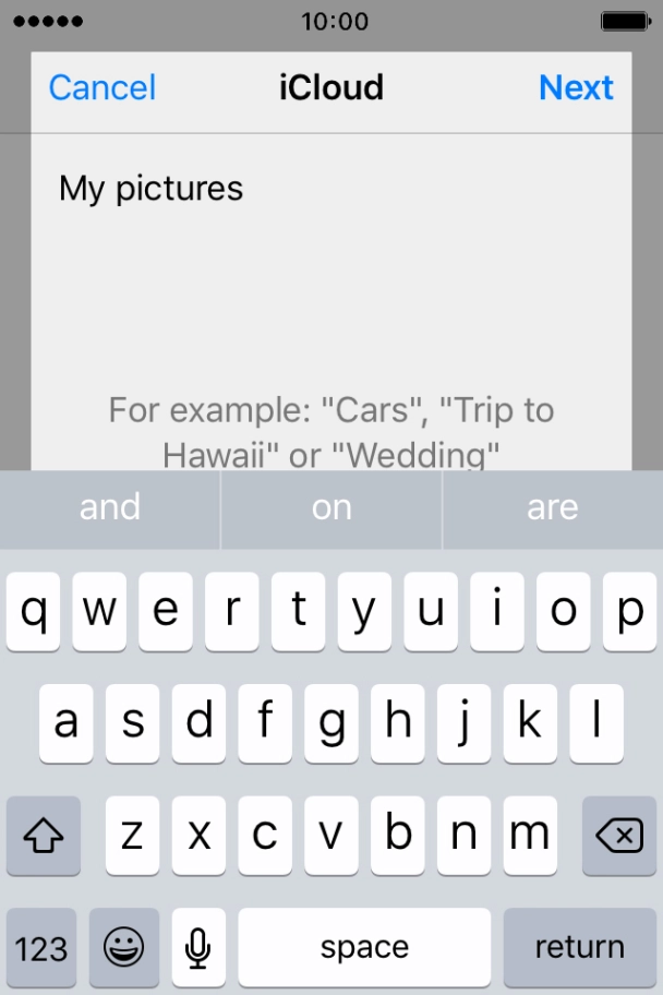 Press Next and key in the first letters of the contact you want to share the album with. Press Next and key in the first letters of the contact you want to share the album with.