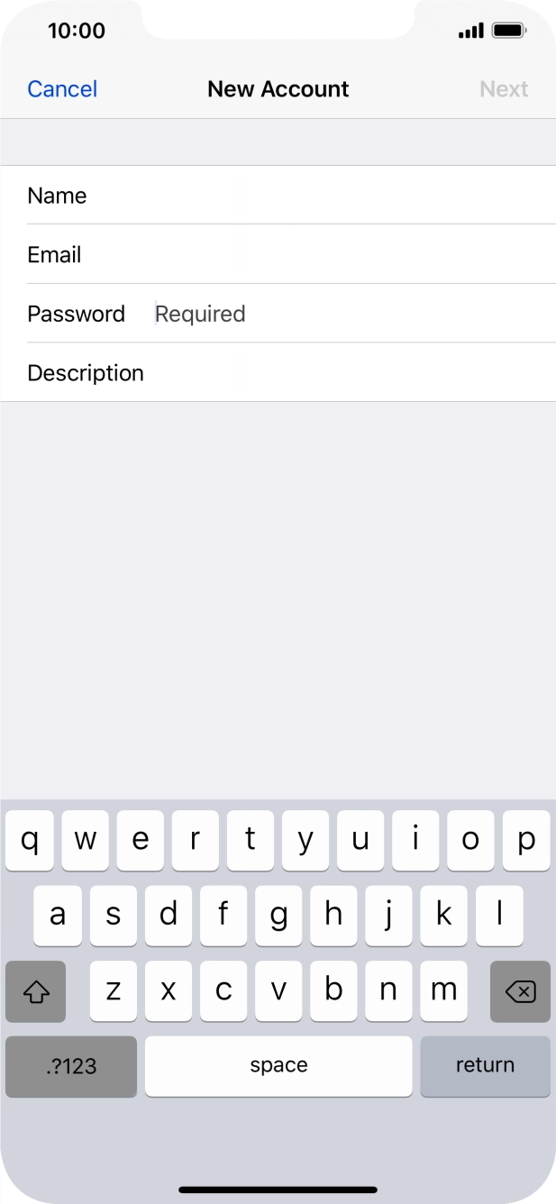 Press Password and key in the password for your email account. Press Password and key in the password for your email account.
