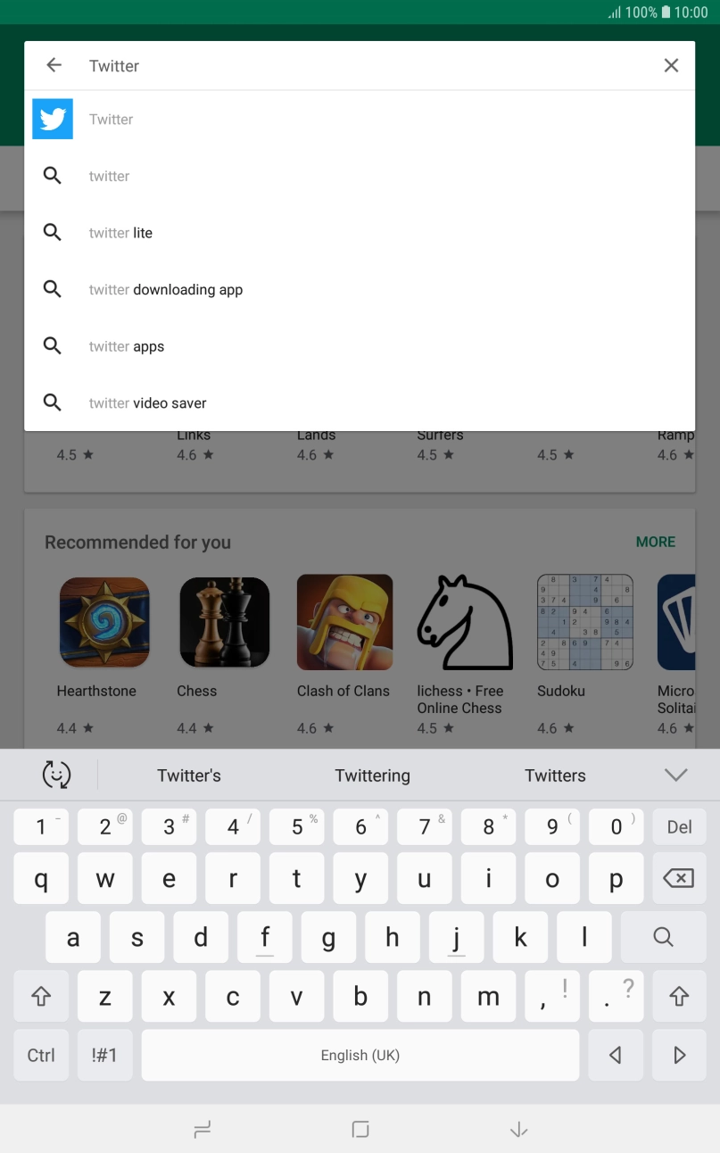 Key in Twitter and press the search icon. Key in Twitter and press the search icon.