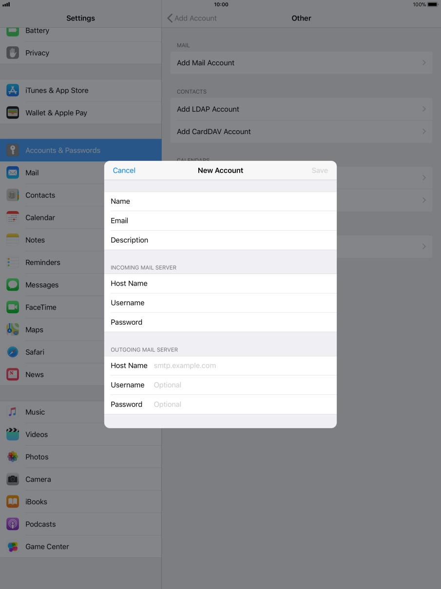 Press Host Name and key in the name of your email provider's outgoing server. Press Host Name and key in the name of your email provider's outgoing server.