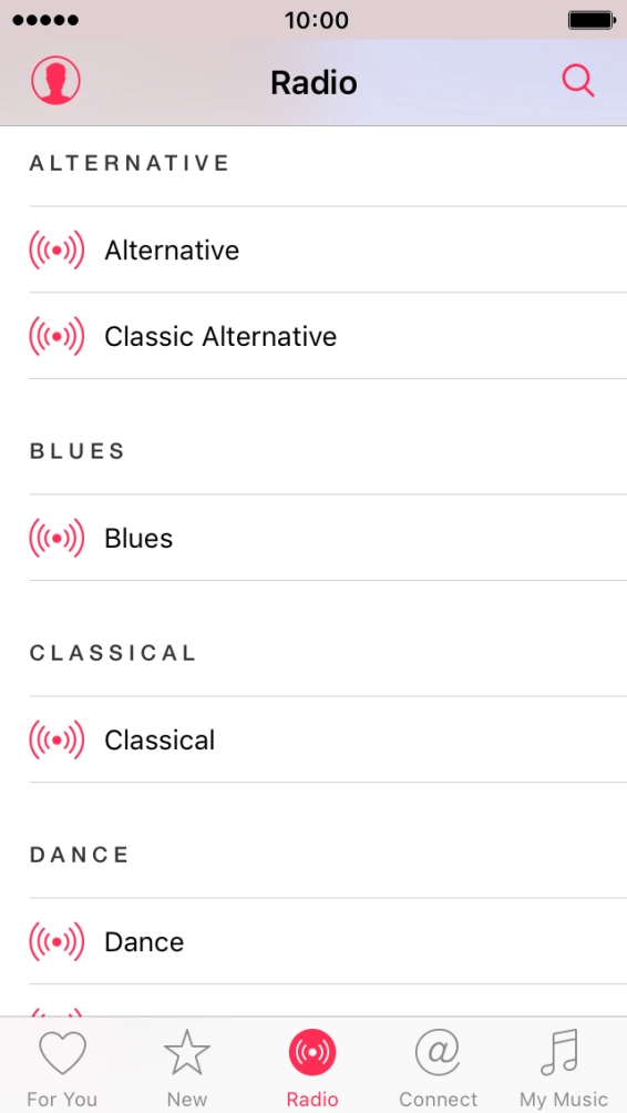 Press the required radio channel to start playback of other streaming radio channels.