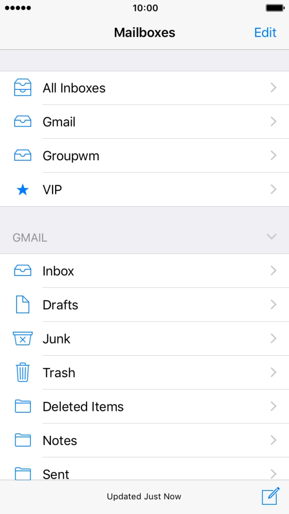 Press the required email account. Press the required email account.