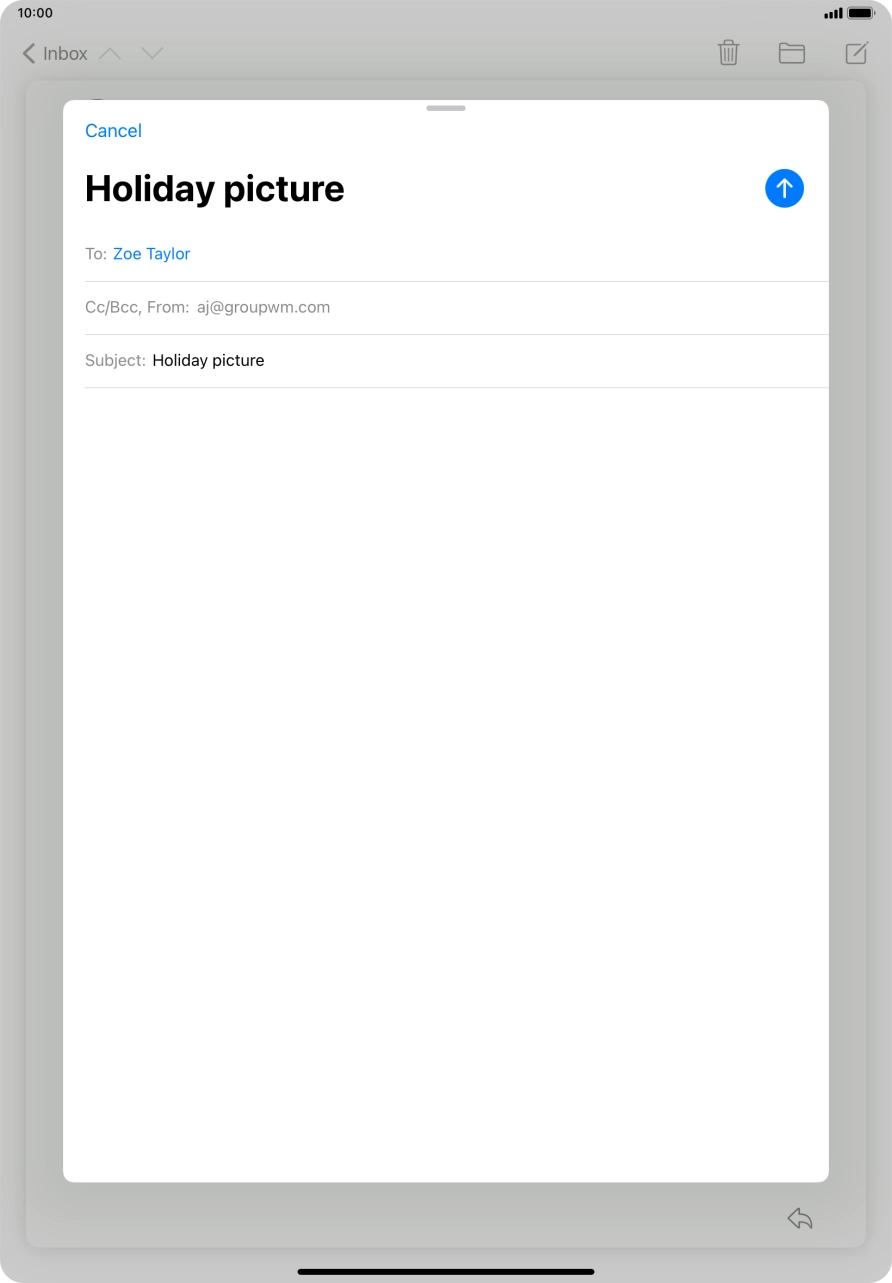 Press the text input field and write the text for your email. Press the text input field and write the text for your email.