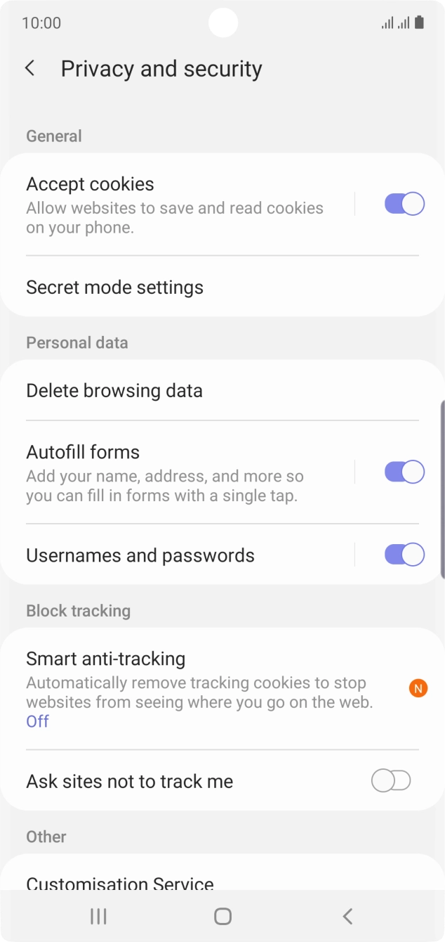 Press Delete browsing data.