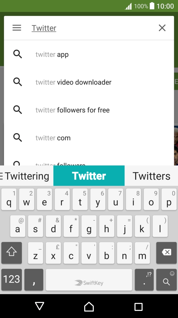 Key in Twitter and press the search icon. Key in Twitter and press the search icon.