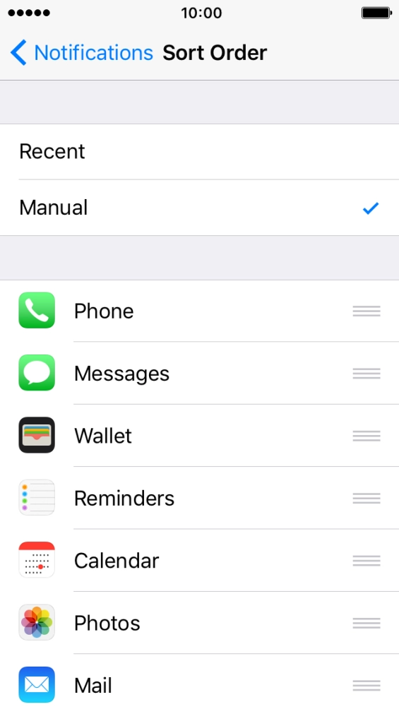 To sort push notifications manually, press the organise icon next to the required menu item and drag it to the required position on the list. To sort push notifications manually, press the organise icon next to the required menu item and drag it to the required position on the list.