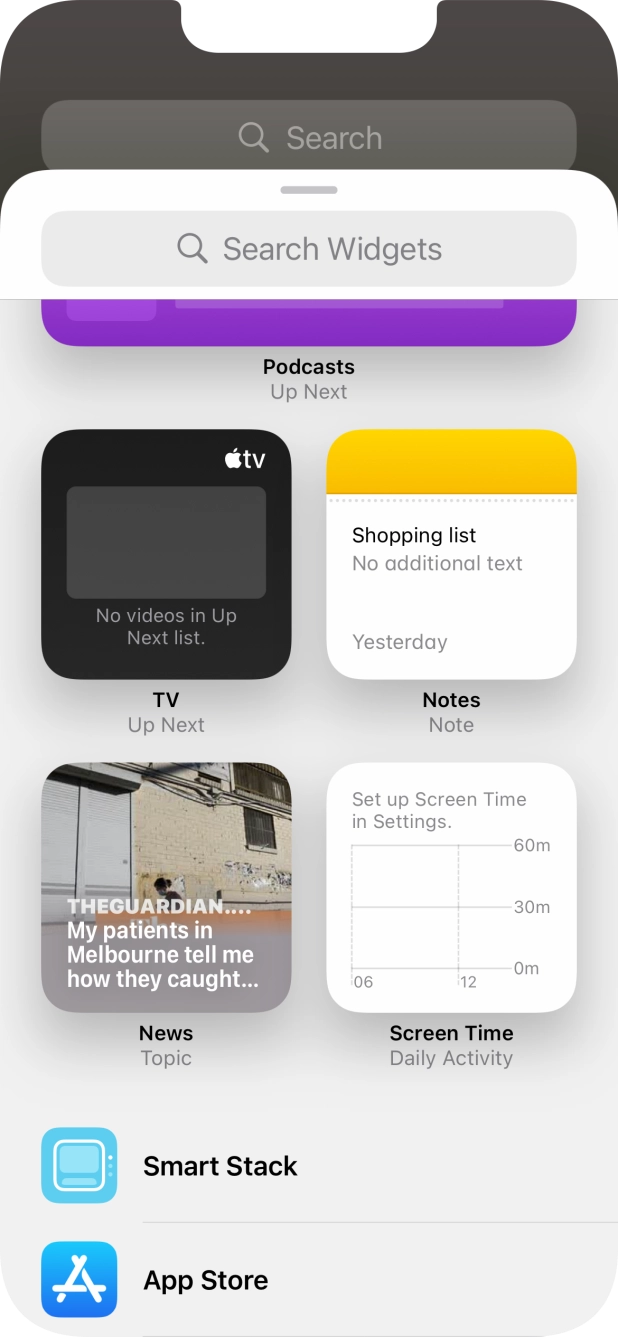 Press the required widget. Press the required widget.