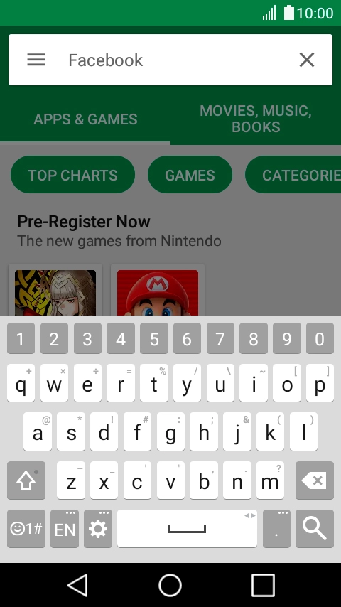 Key in Facebook and press the search icon. Key in Facebook and press the search icon.