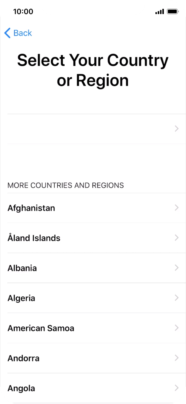 Press the required country or area. Press the required country or area.