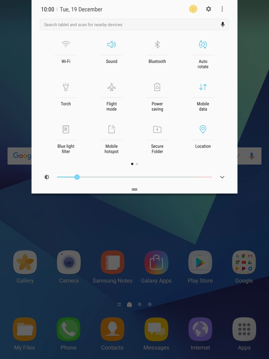 Drag the brightness indicator right or left to select the brightness level. Drag the brightness indicator right or left to select the brightness level.