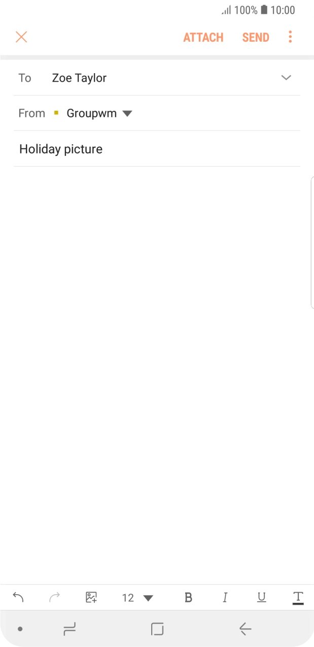Press the text input field and write the text for your email. Press the text input field and write the text for your email.