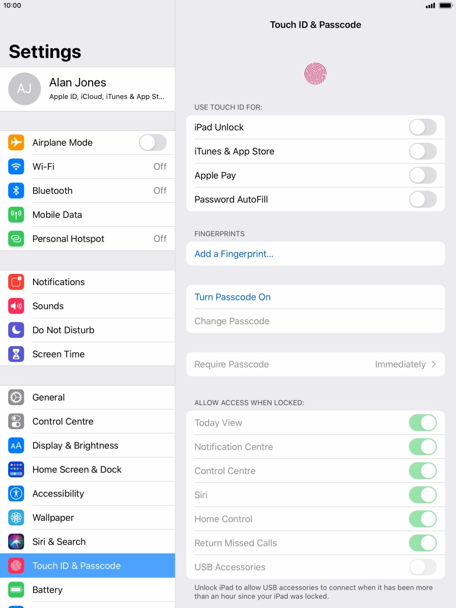 Press Turn Passcode On and key in a lock code of your own choice twice. Press Turn Passcode On and key in a lock code of your own choice twice.