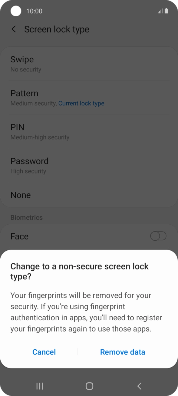 Press Remove data. Press Remove data.