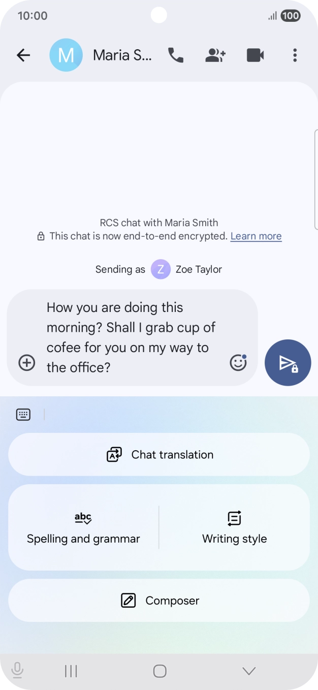 To check your text for grammatical and spelling errors, press Spelling and grammar and follow the instructions on the screen to use the function.