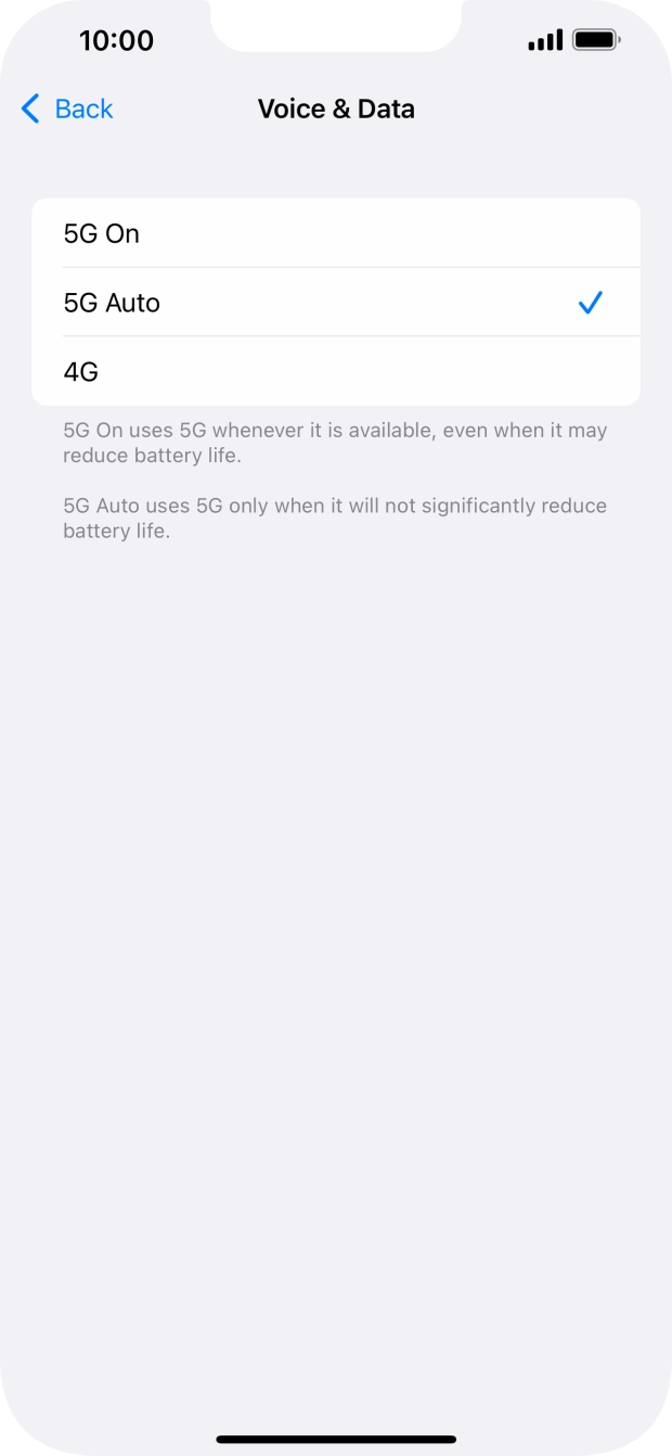 To turn on use of 5G primarily, press 5G On.