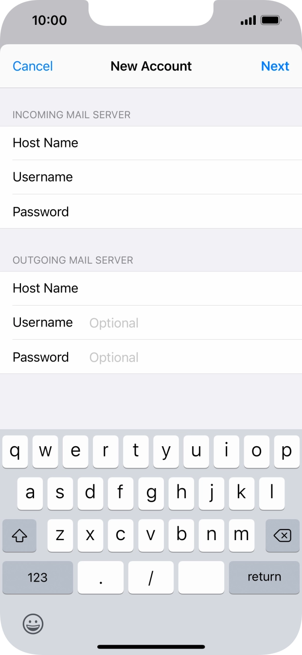 Press Username and key in the username for your email account. Press Username and key in the username for your email account.
