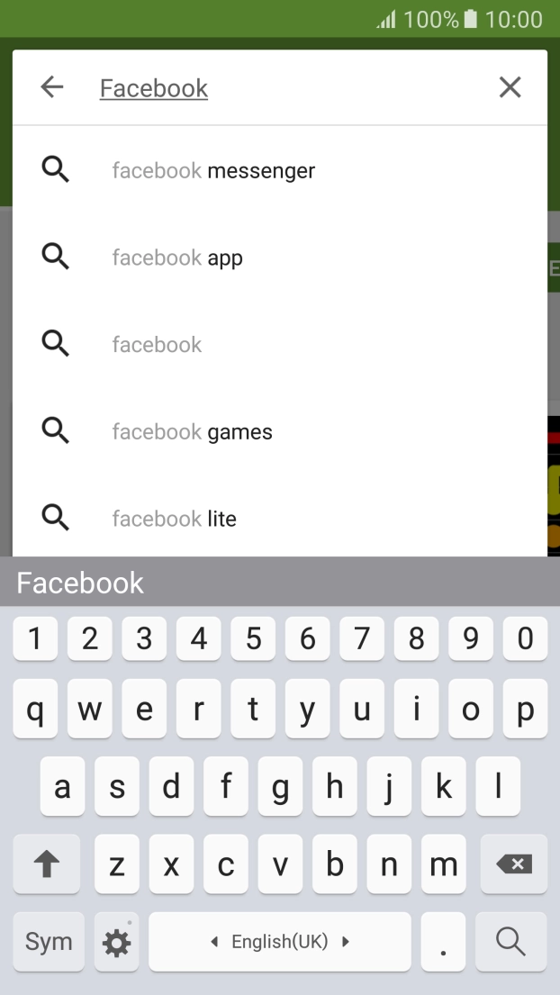 Key in Facebook and press the search icon. Key in Facebook and press the search icon.