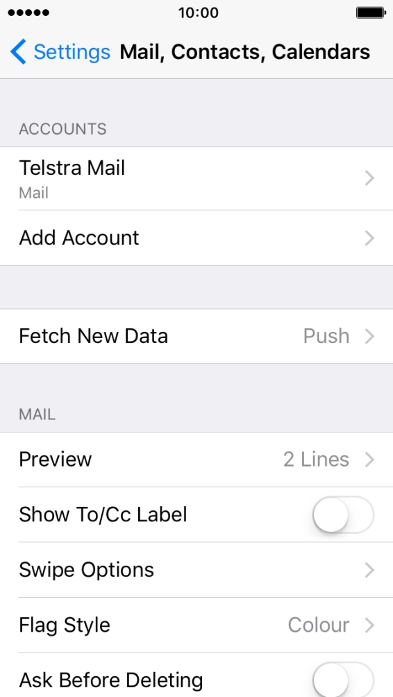 Press the name of the Telstra email account you've just set up. Press the name of the Telstra email account you've just set up.