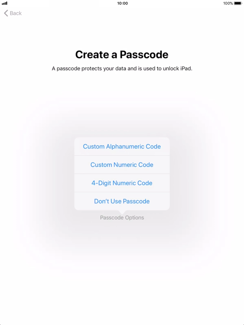 Follow the instructions on the screen to turn on use of lock code or press Don't Use Passcode. Follow the instructions on the screen to turn on use of lock code or press Don't Use Passcode.