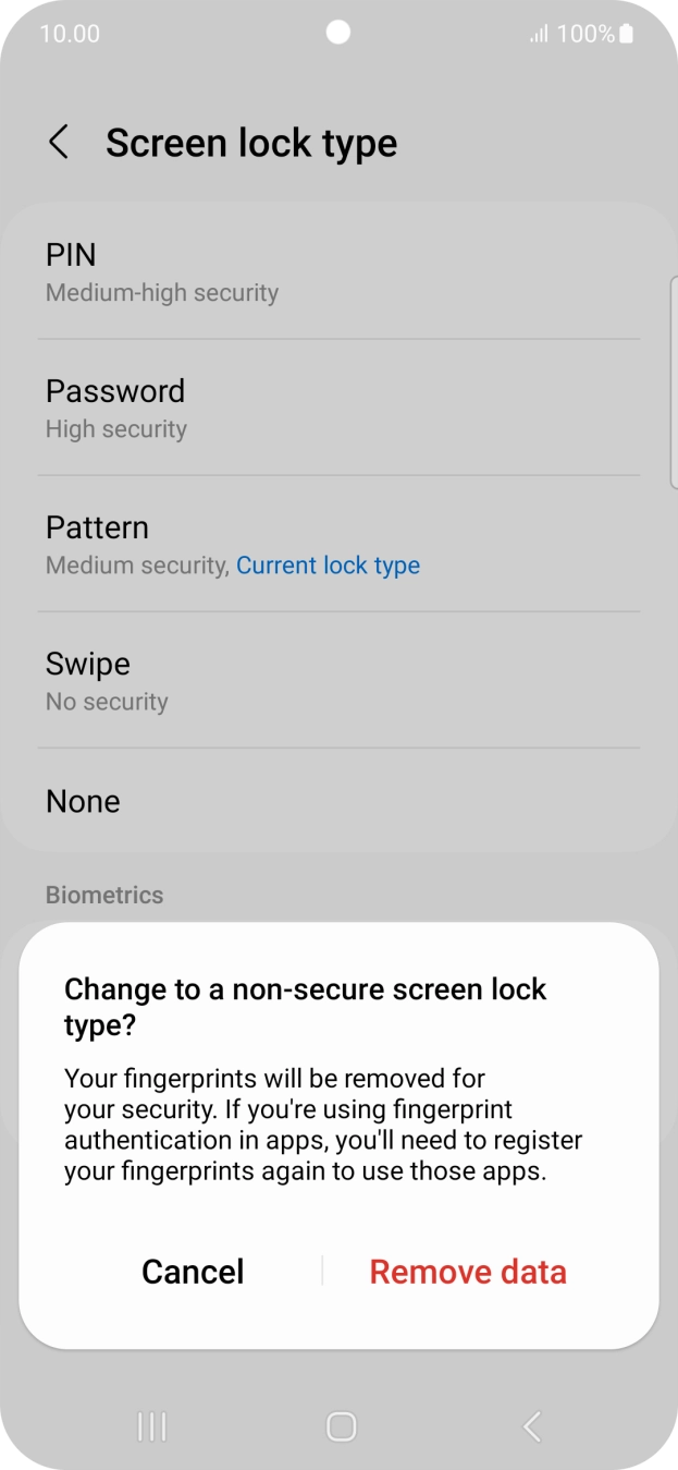 Press Remove data.