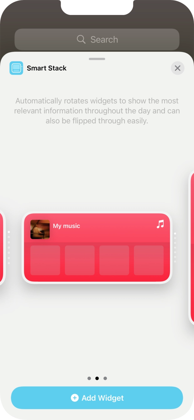Slide your finger right or left on the screen to select the required widget size. Slide your finger right or left on the screen to select the required widget size.