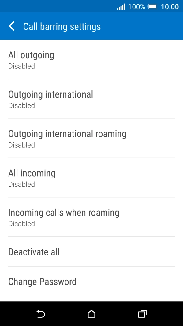 Press the required barring type.
