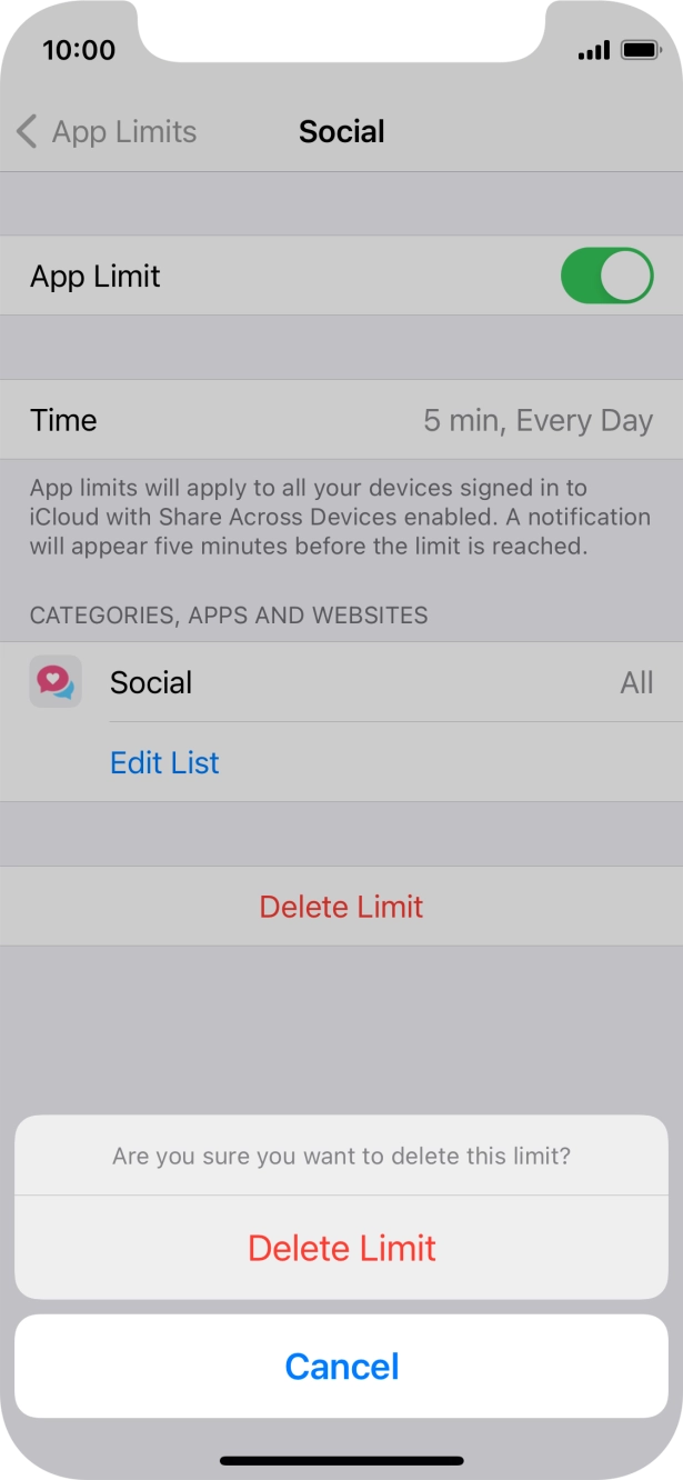 Press Delete Limit.