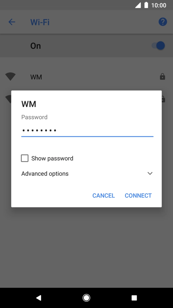 Key in the password for the Wi-Fi network and press CONNECT. Key in the password for the Wi-Fi network and press CONNECT.