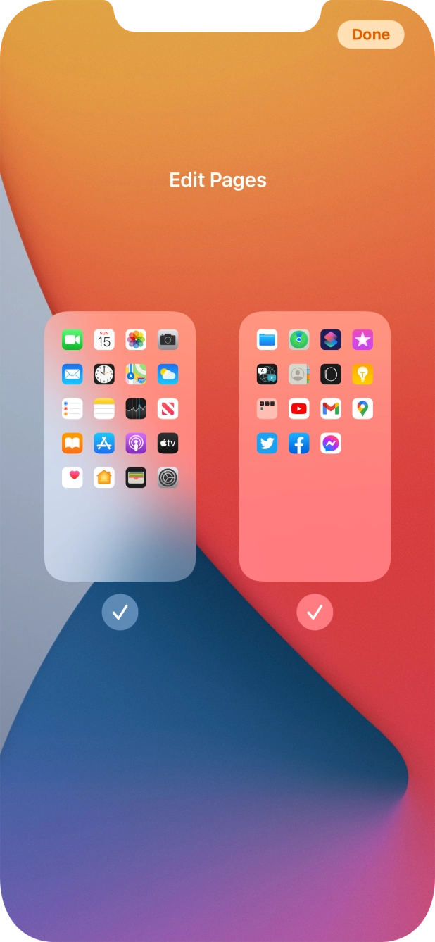 Press the fields below the required home screens to select or deselect them. Press the fields below the required home screens to select or deselect them.