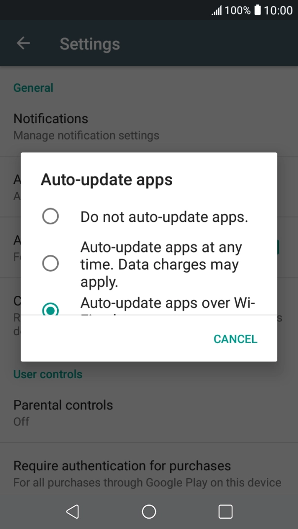 To turn off automatic update of apps, press Do not auto-update apps.. To turn off automatic update of apps, press Do not auto-update apps..
