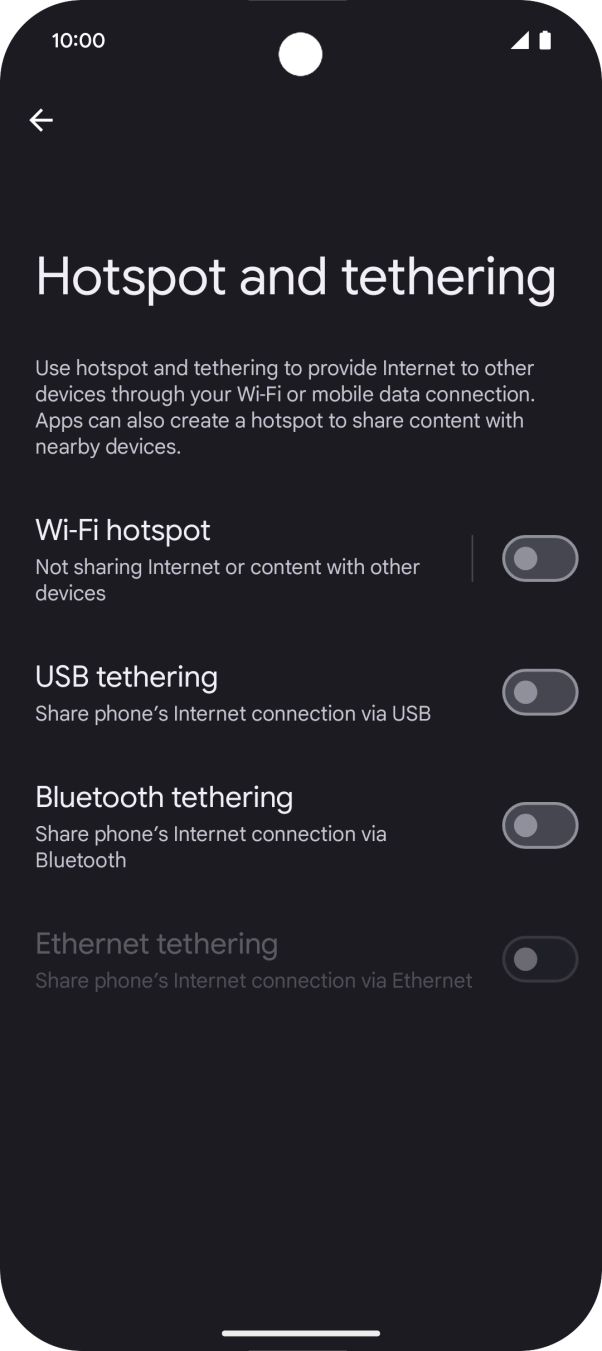 Press Wi-Fi hotspot. Press Wi-Fi hotspot.