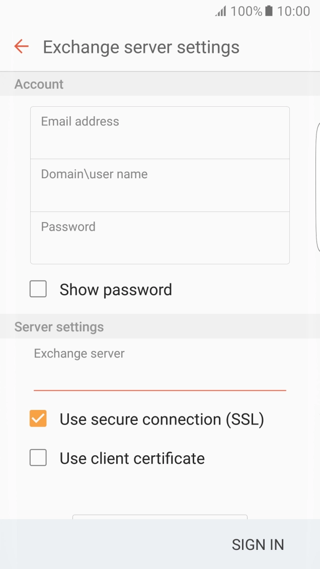 Press Use secure connection (SSL) to turn the function on or off. Press Use secure connection (SSL) to turn the function on or off.