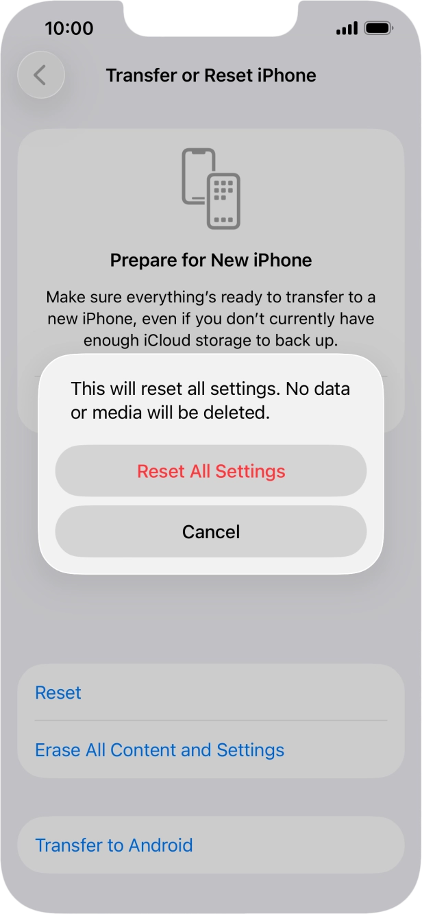 Press Reset All Settings. Press Reset All Settings.