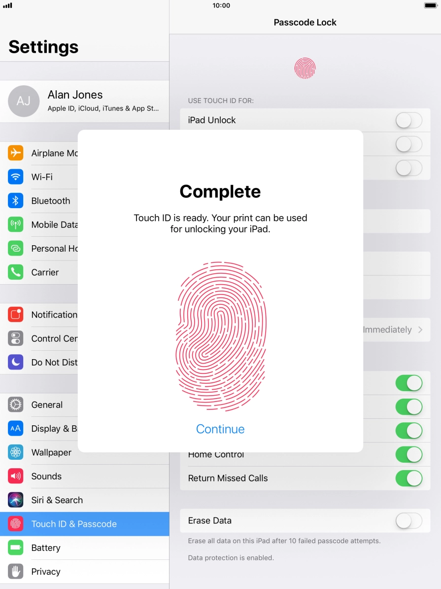 Press Continue. If you haven't previously selected a lock code, key in a code of your own choice twice. Press Continue. If you haven't previously selected a lock code, key in a code of your own choice twice.