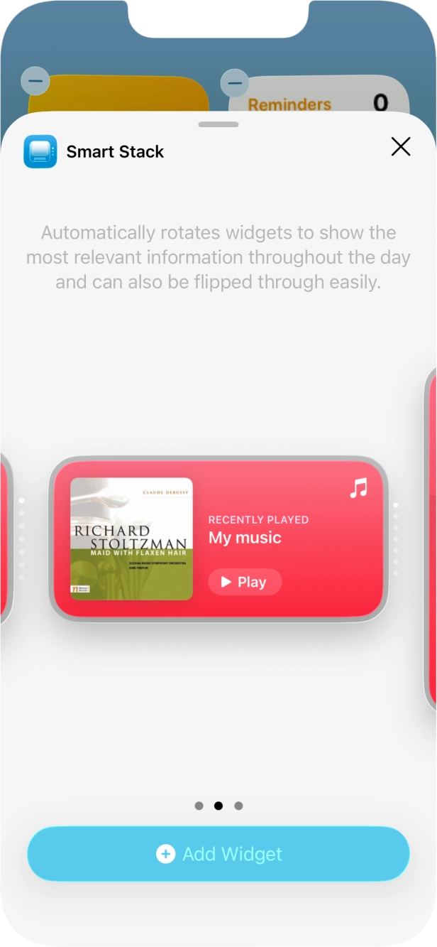 Slide your finger right or left on the screen to select the required widget size. Slide your finger right or left on the screen to select the required widget size.