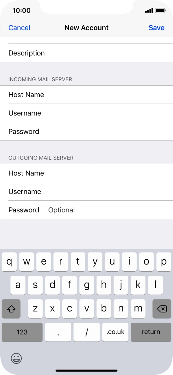 Press Password and key in the password for your email account.