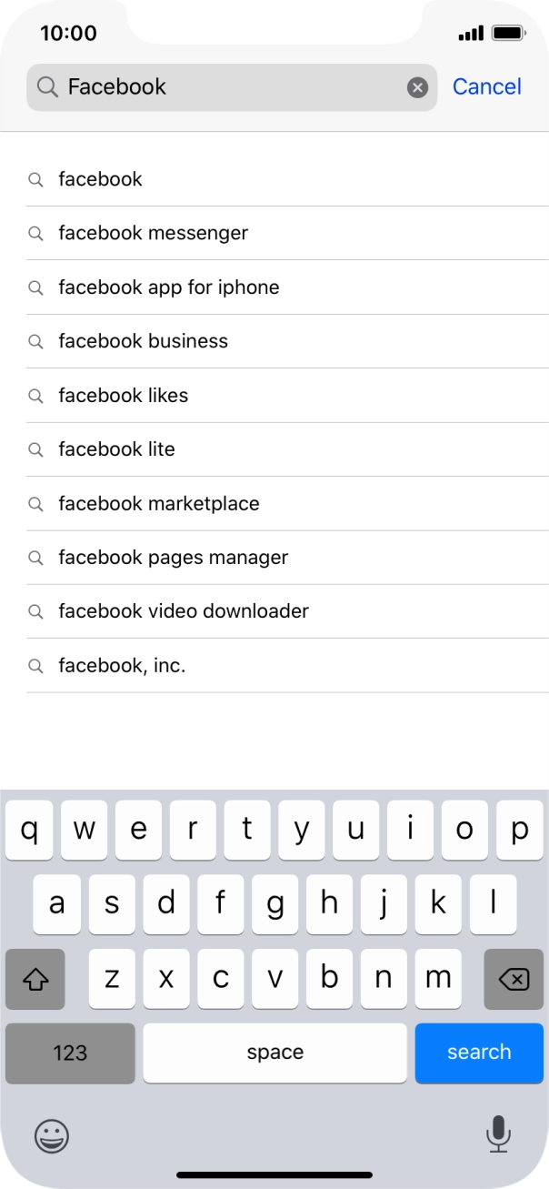 Key in Facebook and press search. Key in Facebook and press search.