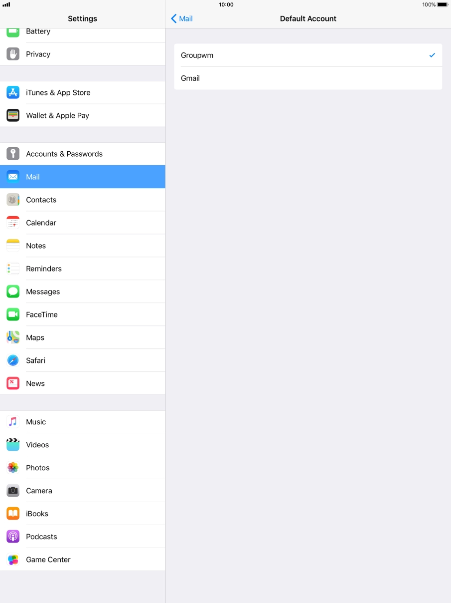 Press the required email account to select the email account as your default account. Press the required email account to select the email account as your default account.