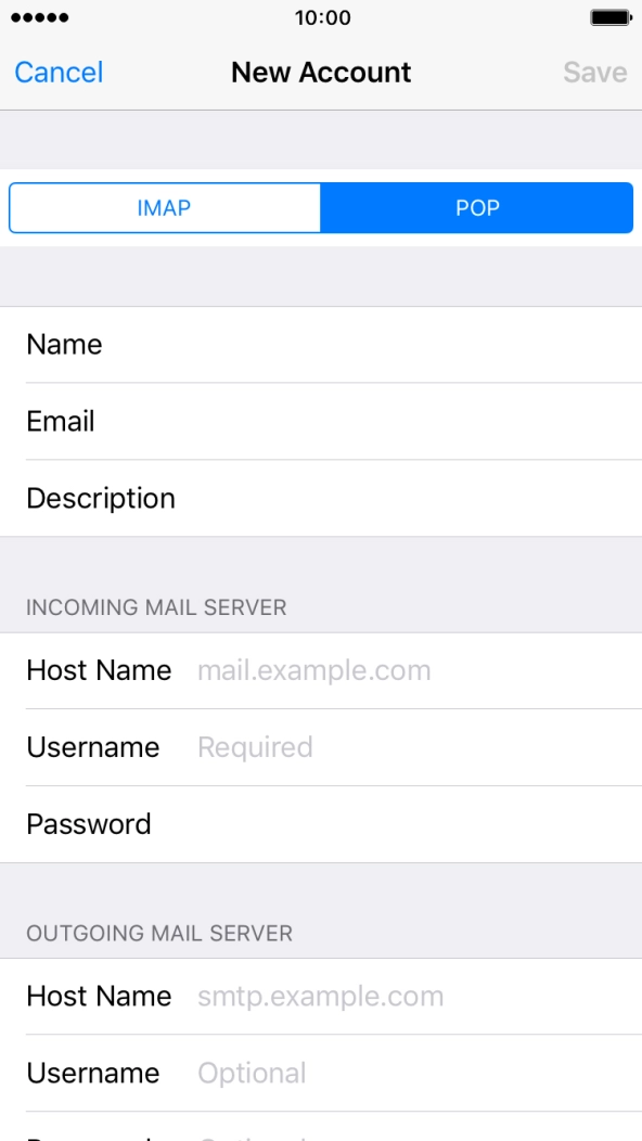 Press Host Name and key in the name your email provider's incoming server. Press Host Name and key in the name your email provider's incoming server.