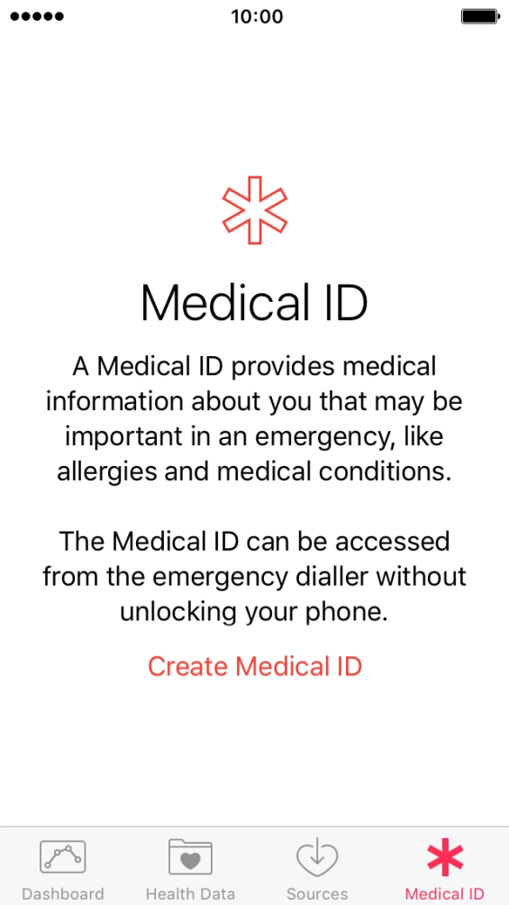 Press Create Medical ID. Press Create Medical ID.