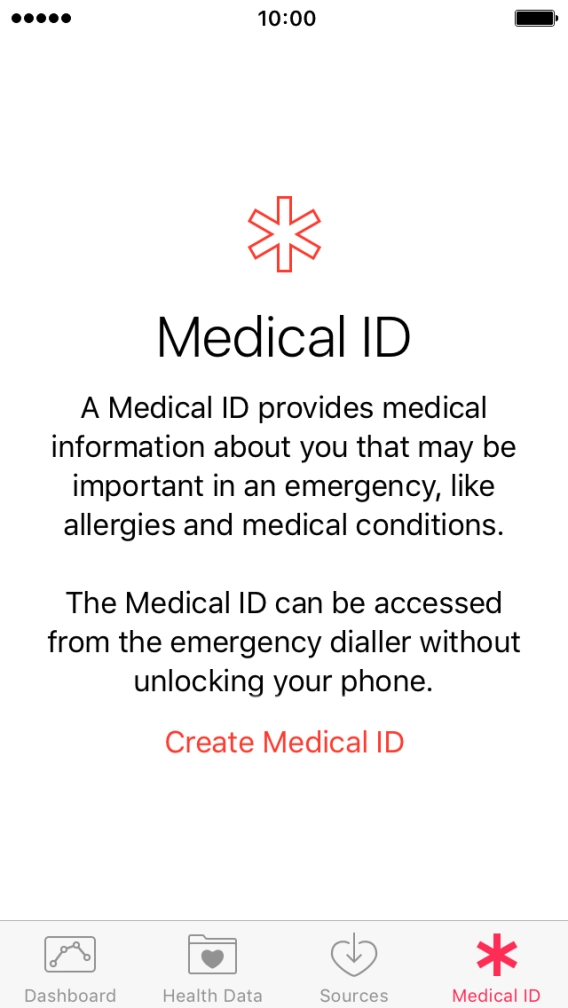 Press Create Medical ID. Press Create Medical ID.
