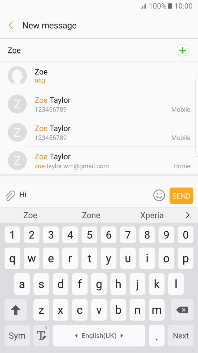 Press the required contact. Press the required contact.