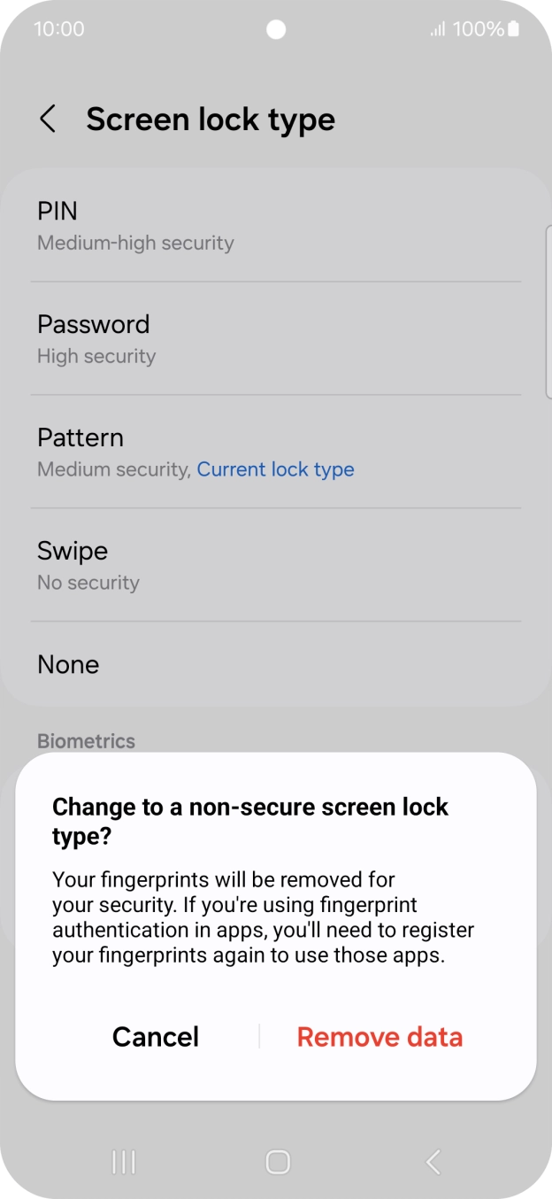 Press Remove data. Press Remove data.