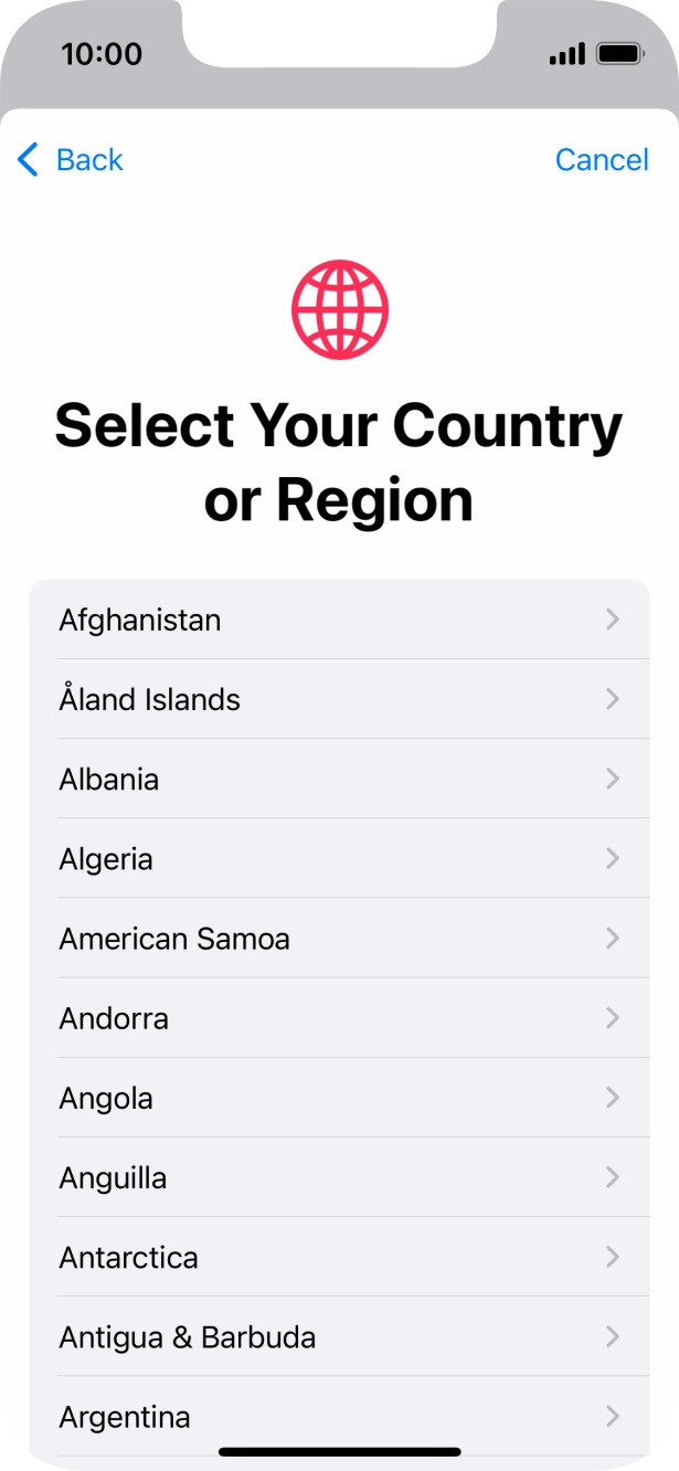 Press the required country. Press the required country.