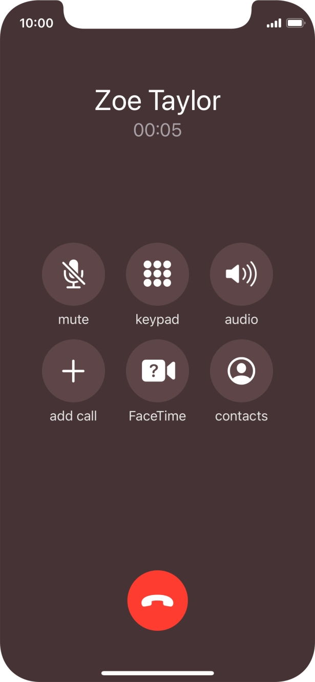 Press the end call icon to end the call and return to the home screen.
