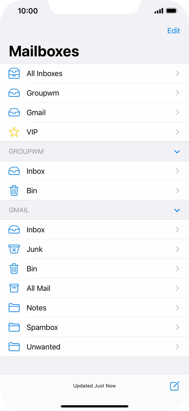 Press the required email account. Press the required email account.