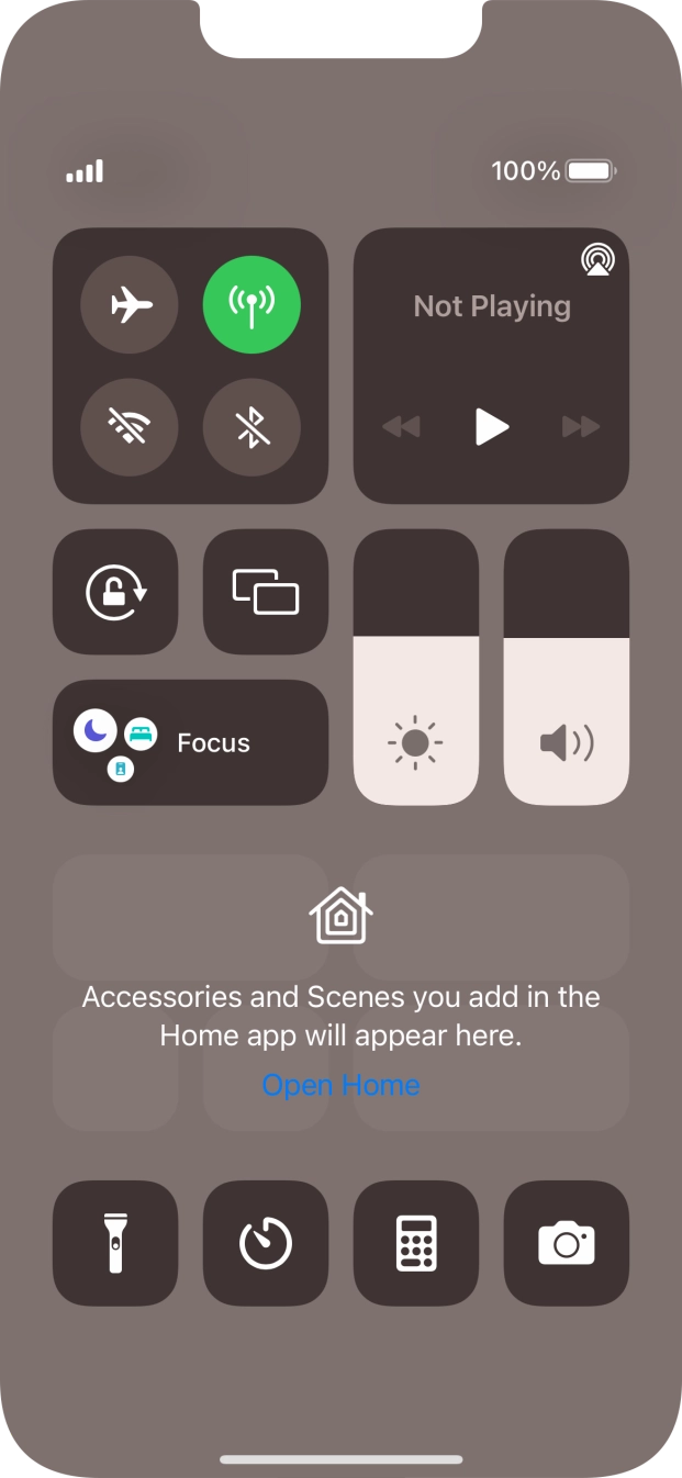 Press the flight mode icon to turn the function on or off. Press the flight mode icon to turn the function on or off.