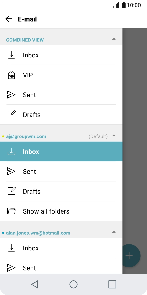 Press Inbox below the required email account. Press Inbox below the required email account.